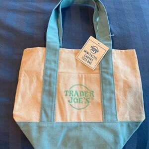 Trader Joe's Pastel Canvas Tote Bag in Baby Blue and Cream